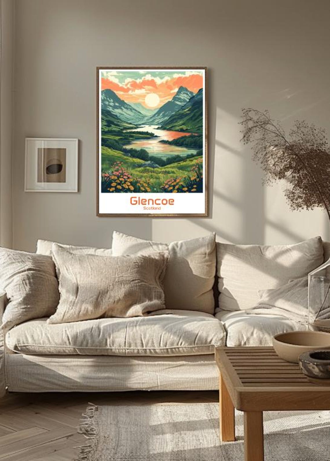 Glencoe Scotland Valley Sunset Wildflowers Vintage Travel Poster - Image 3