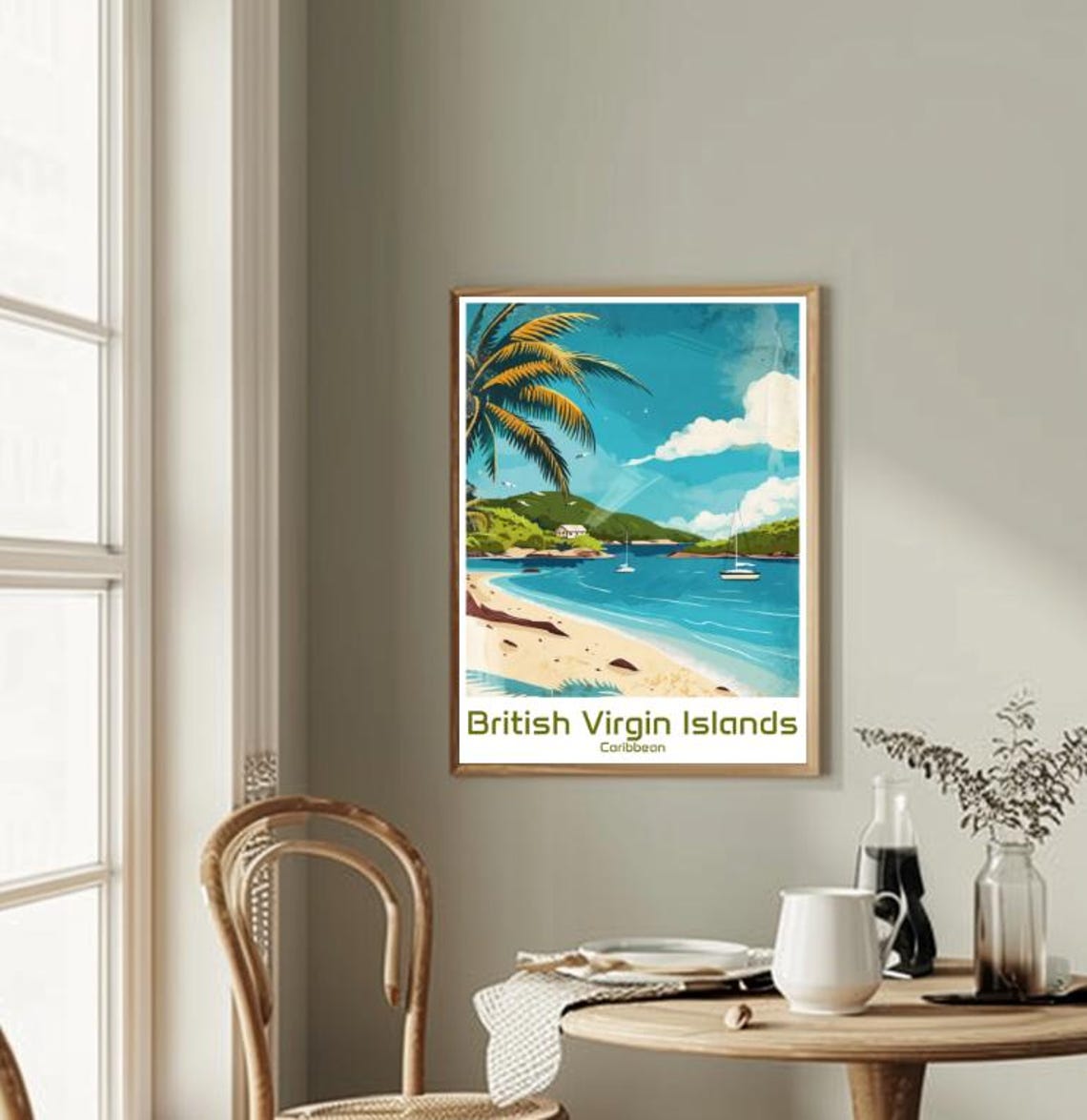 British Virgin Islands Caribbean Beach Palm Sailboat Travel Poster - Image 2