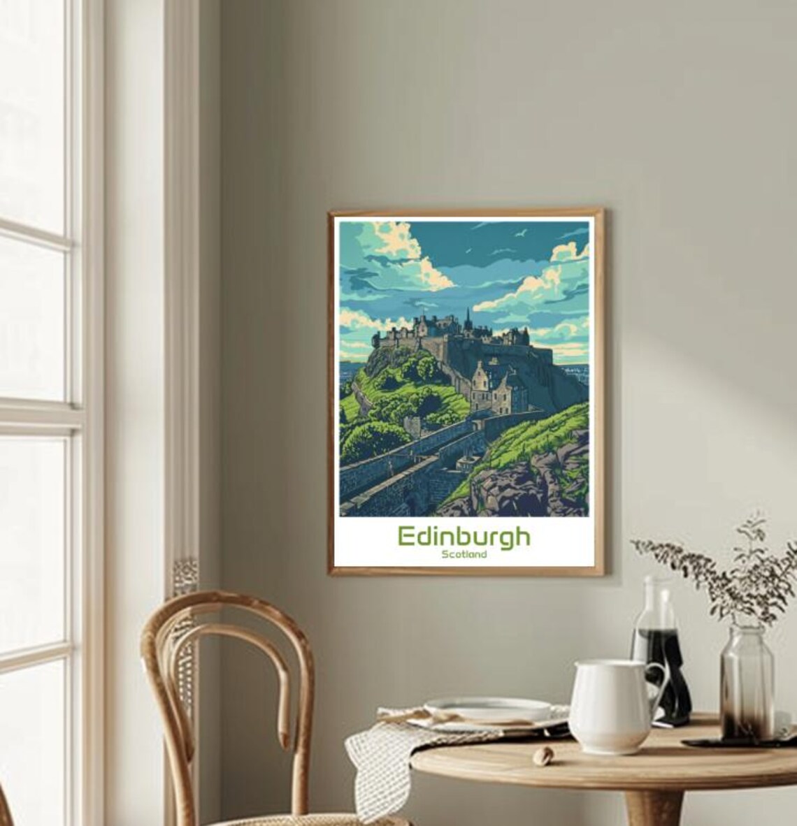 Edinburgh Scotland Castle Hill Historic Green Cityscape Poster - Image 2