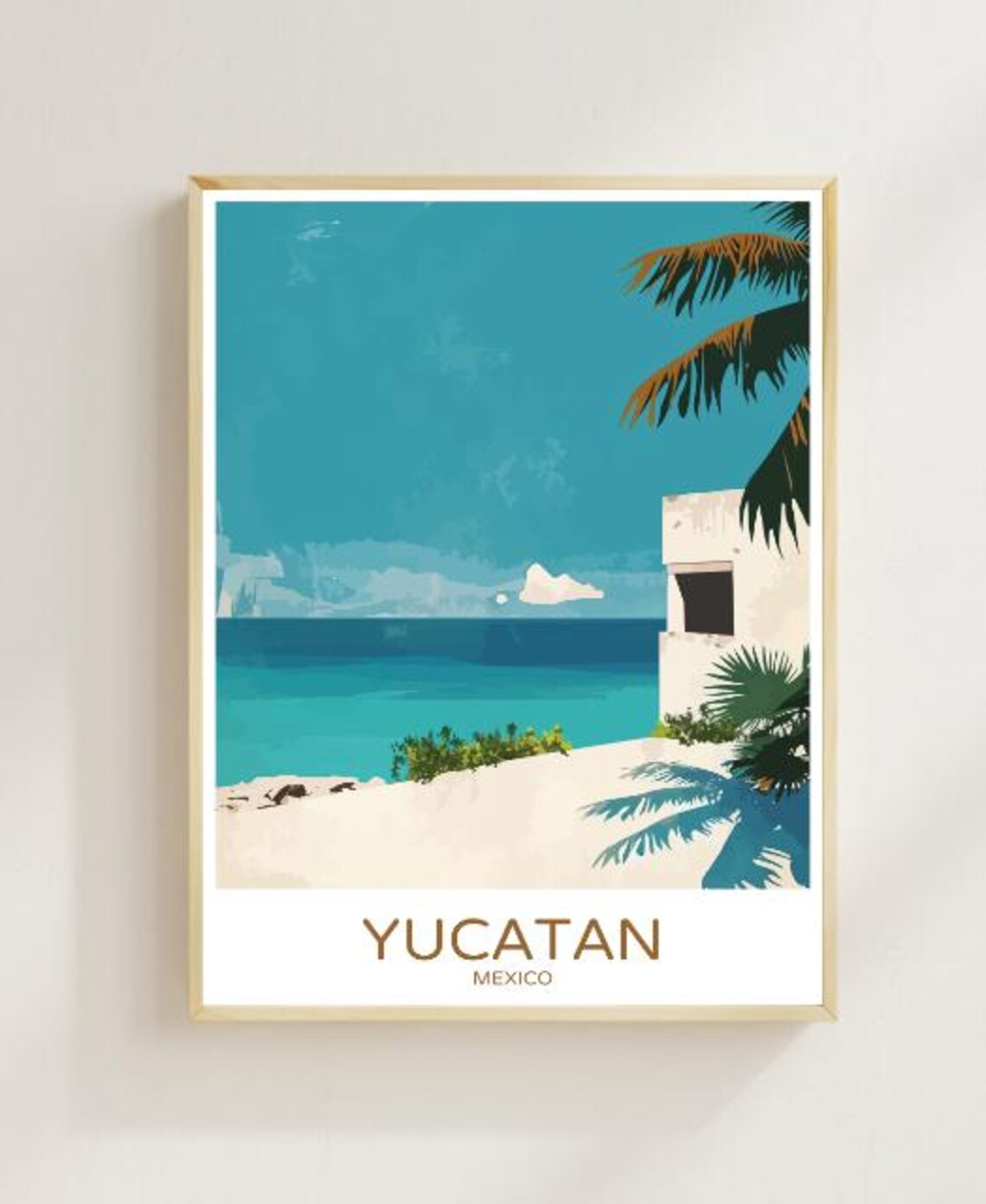 Yucatan Mexico Turquoise Coast Palm Beach Scene Travel Poster