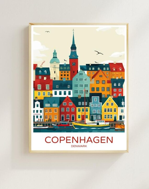 Copenhagen Denmark Nyhavn Colorful Harbor Houses Boats Travel Poster