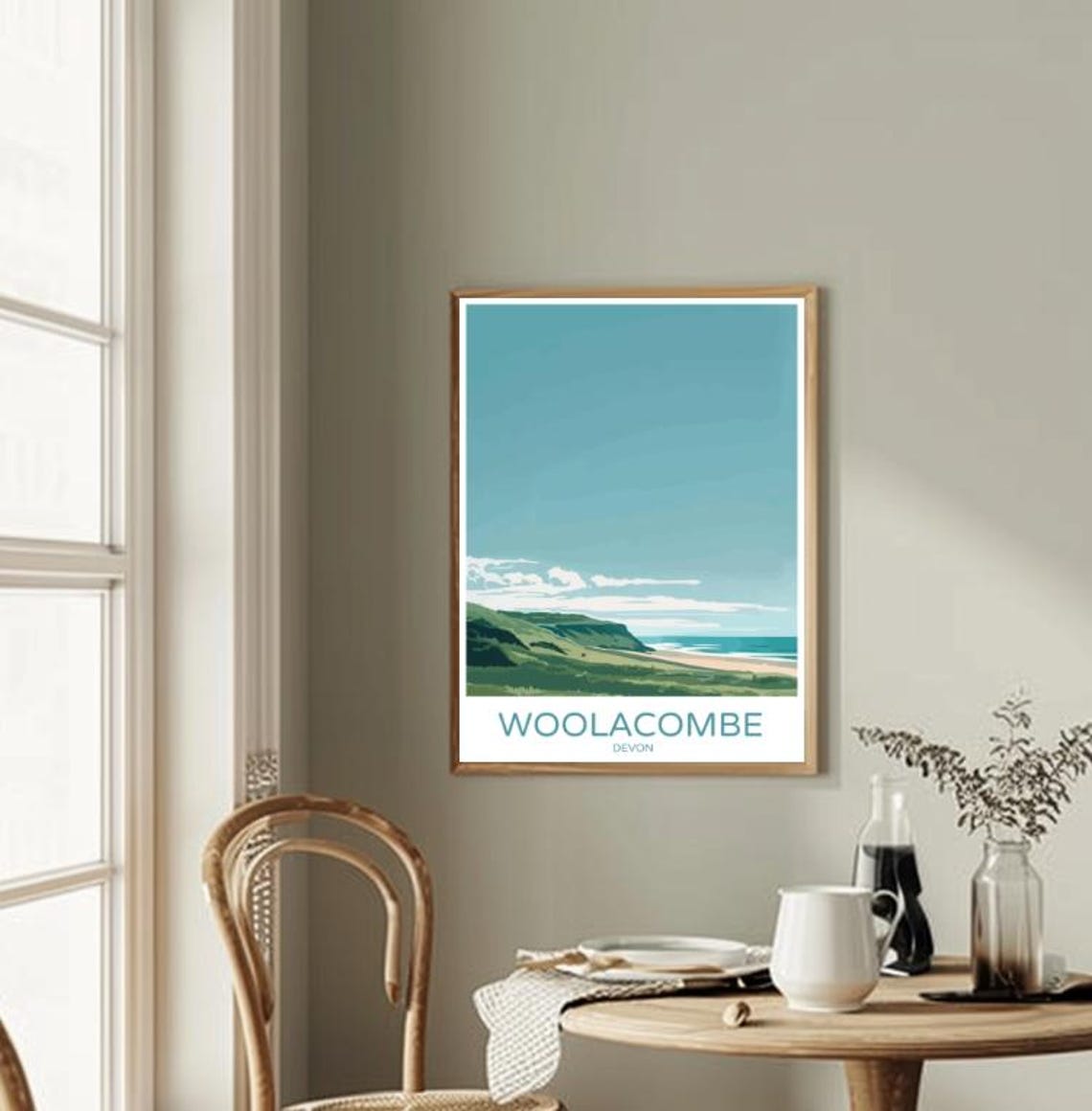 Woolacombe Devon Coastal Cliffs Vintage Beach Travel Art Poster - Image 2