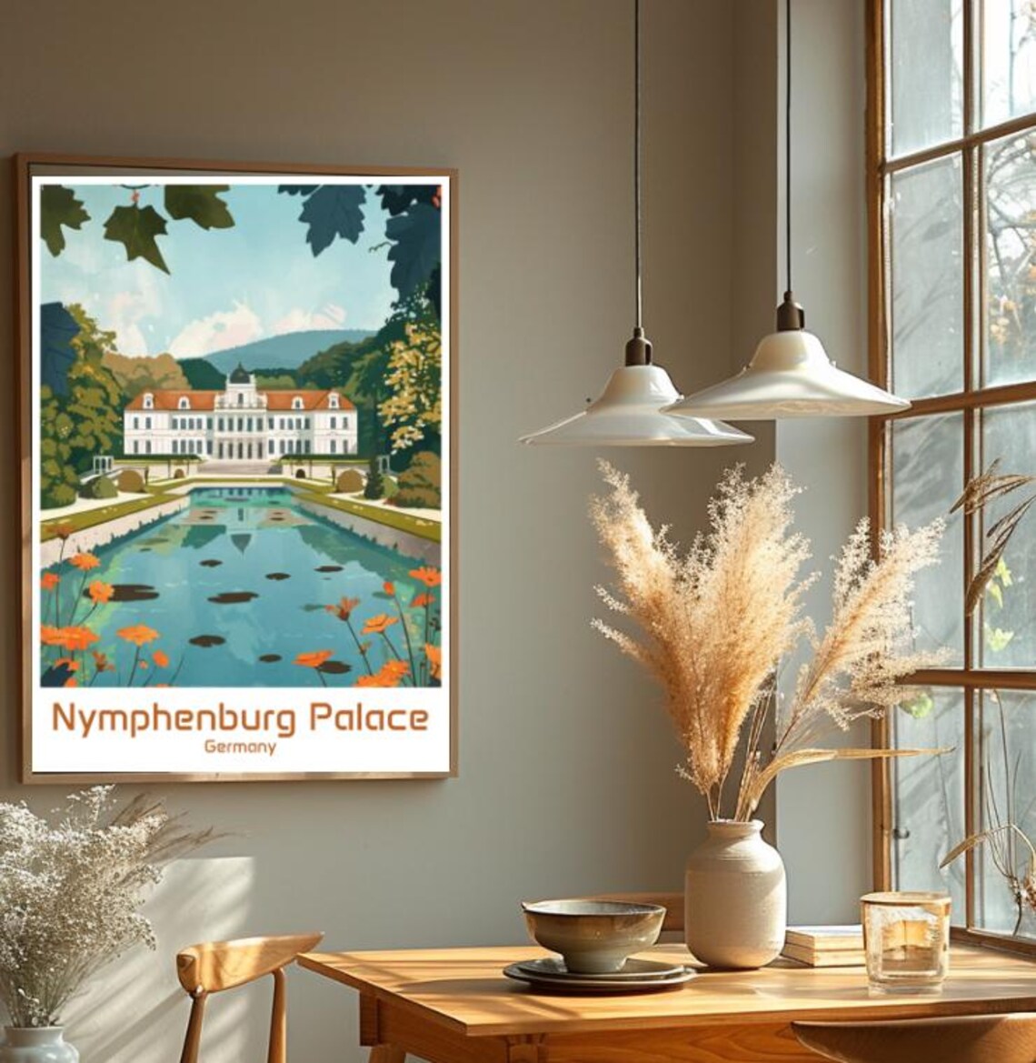 Nymphenburg Palace Germany Baroque Gardens Illustration Travel Poster - Image 2
