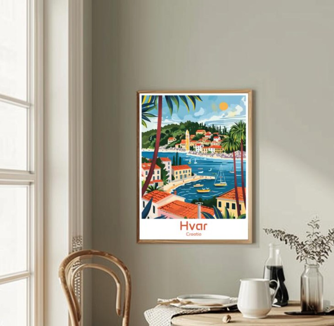 Hvar Croatia Island Town Palm Trees Sailboats Illustrated Poster - Image 2