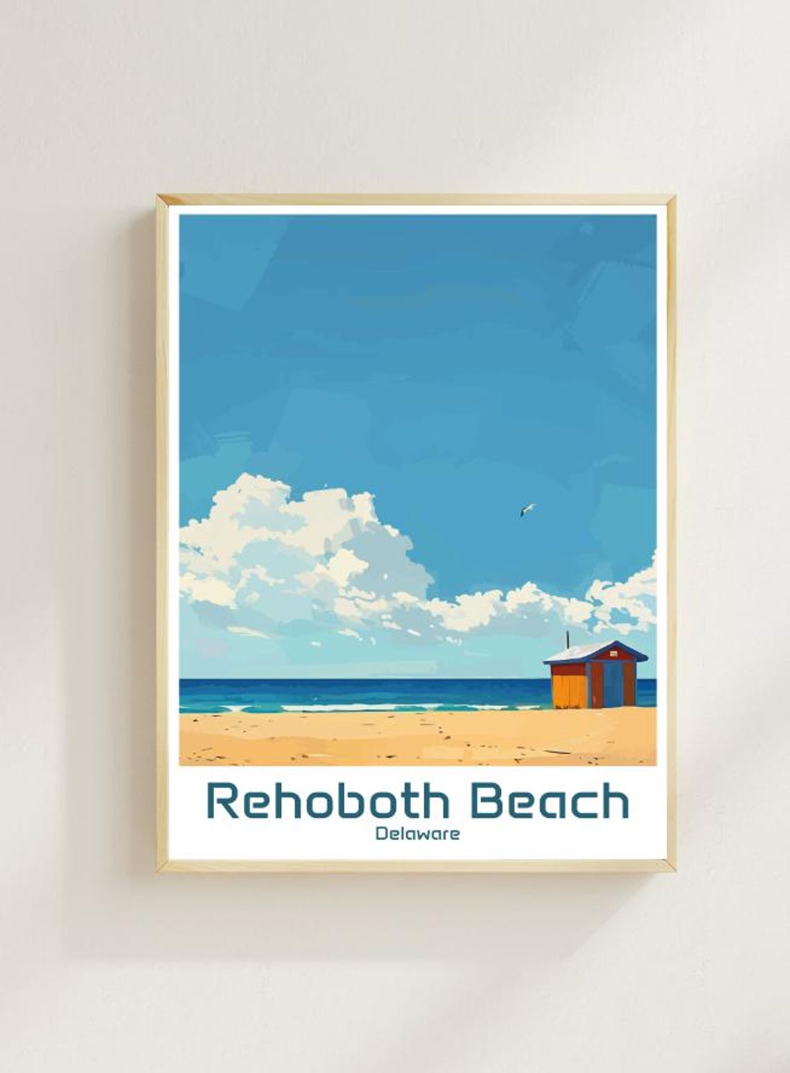 Rehoboth Beach Delaware Vintage Travel Striped Lifeguard Hut Poster