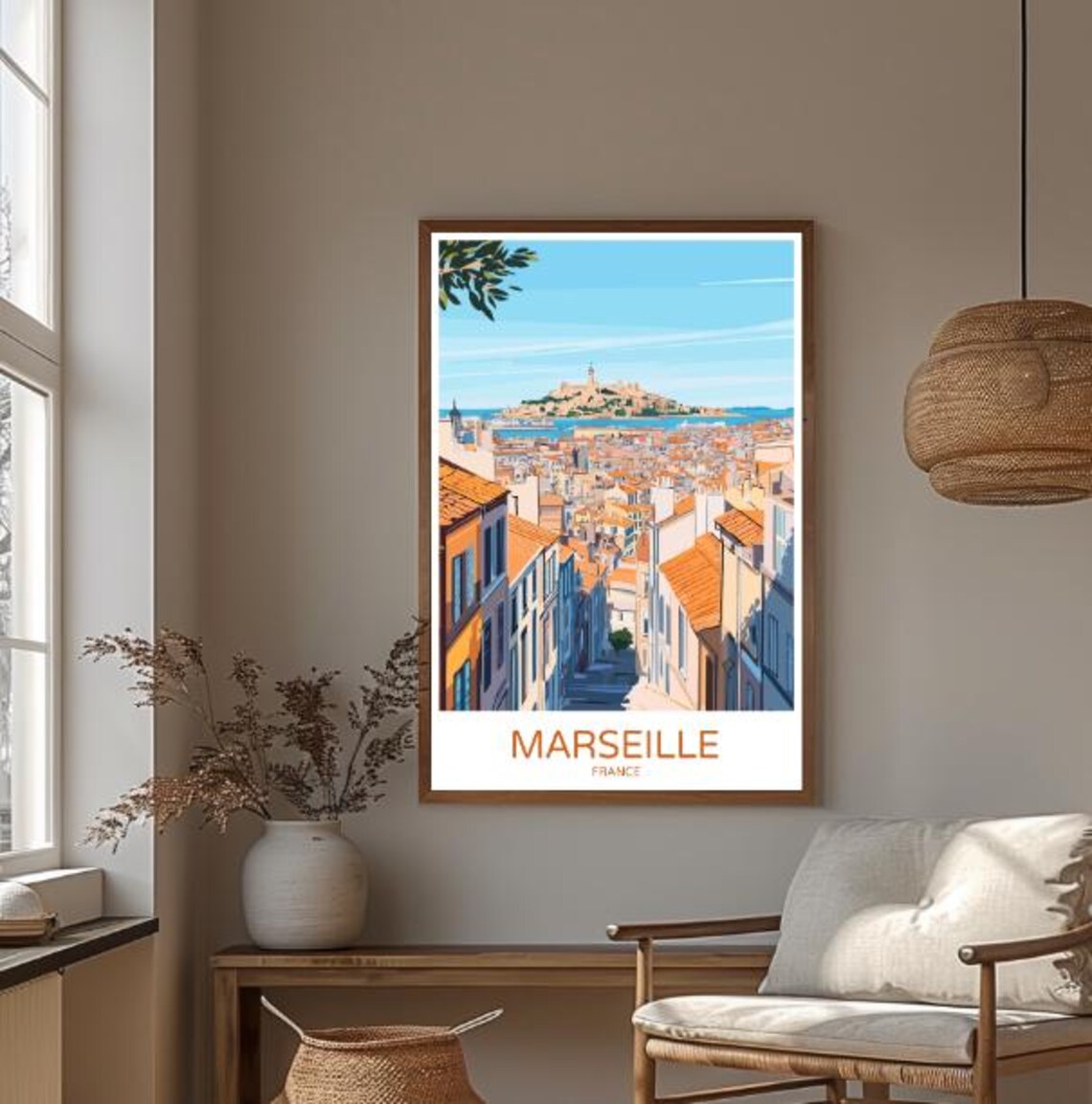 Marseille France Travel Poster Coastal Cityscape Harbor View Decor - Image 3