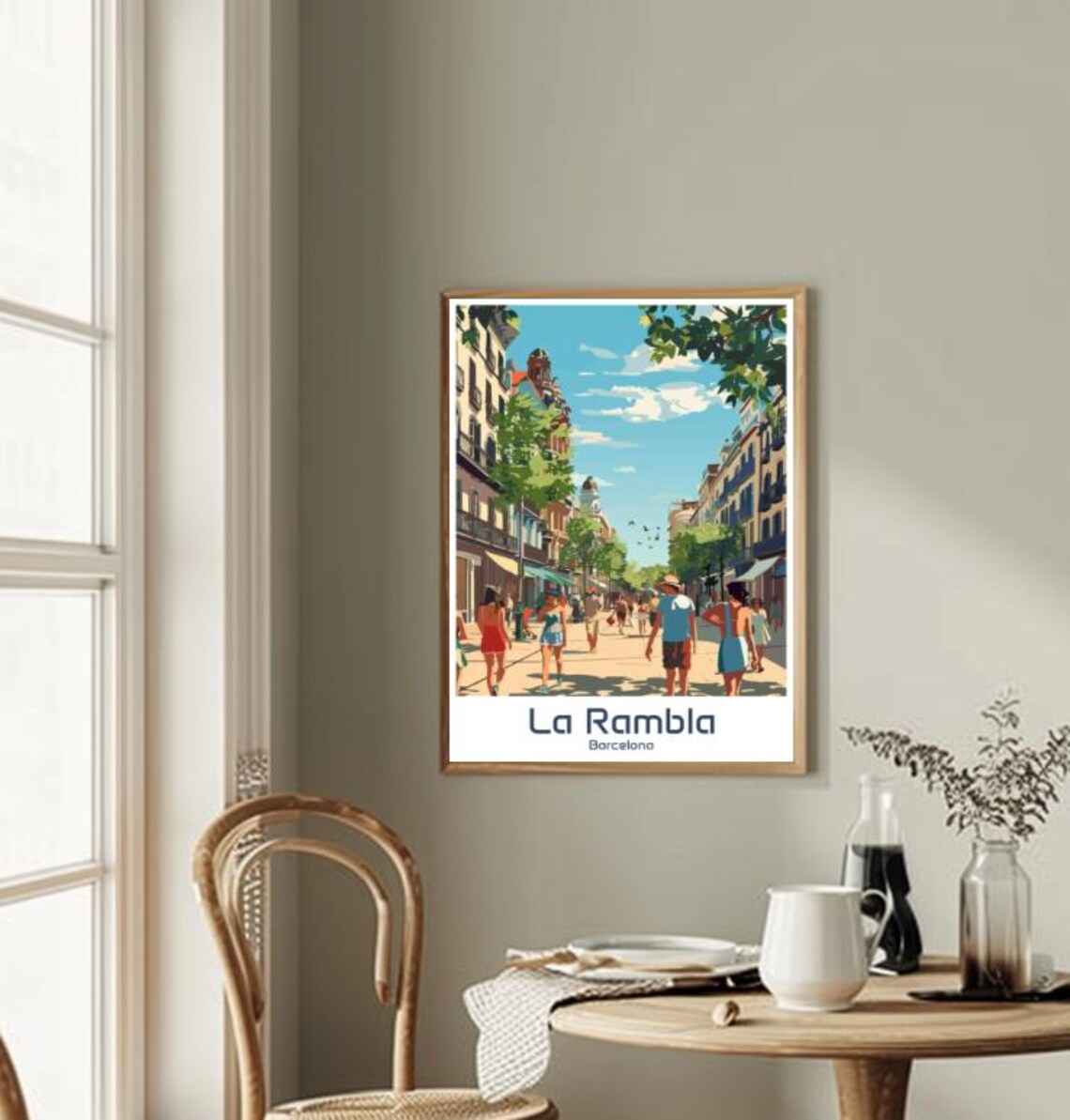 La Rambla Barcelona Street Scene Sunny Spain Travel Wall Poster - Image 2