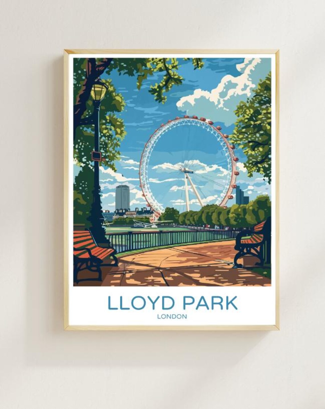 Lloyd Park London London Eye Riverside Park Sunny Scene Vintage Poster