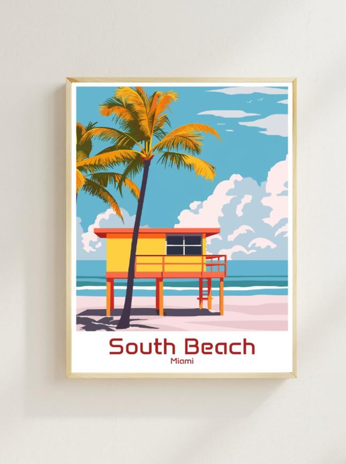 South Beach Miami Vintage Travel Lifeguard Tower Palm Poster