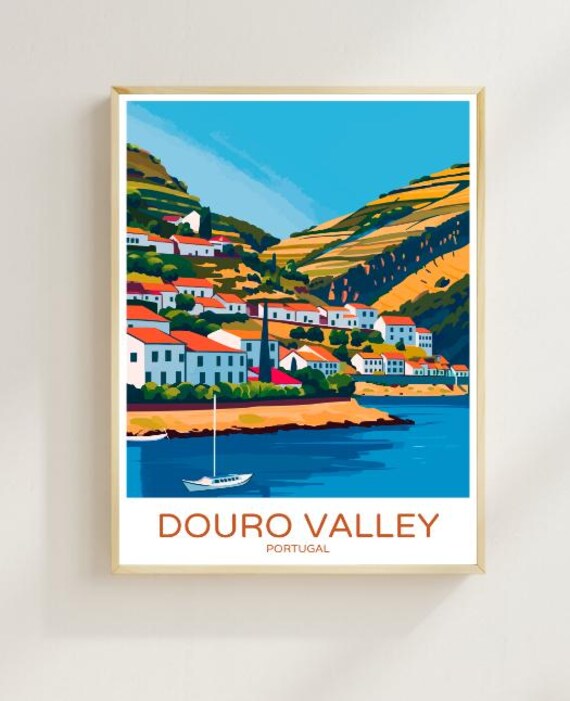 Douro Valley Portugal Travel Poster Terraced Vineyards River View Decor