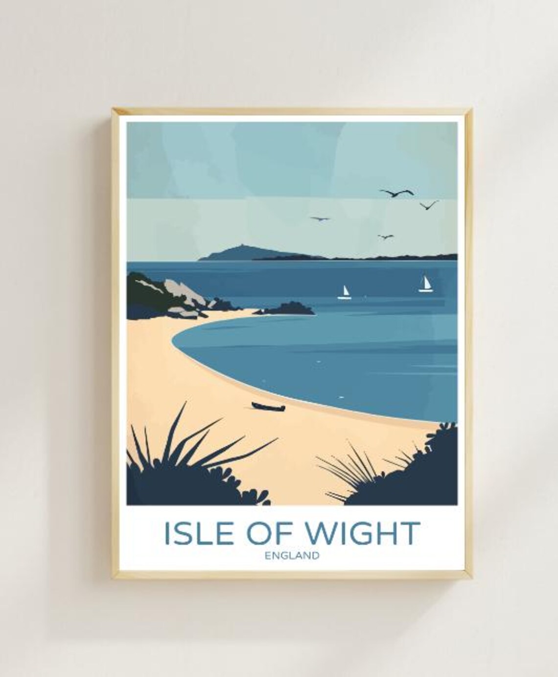 Isle of Wight England Sandy Beach Sailboats Minimalist Travel Poster