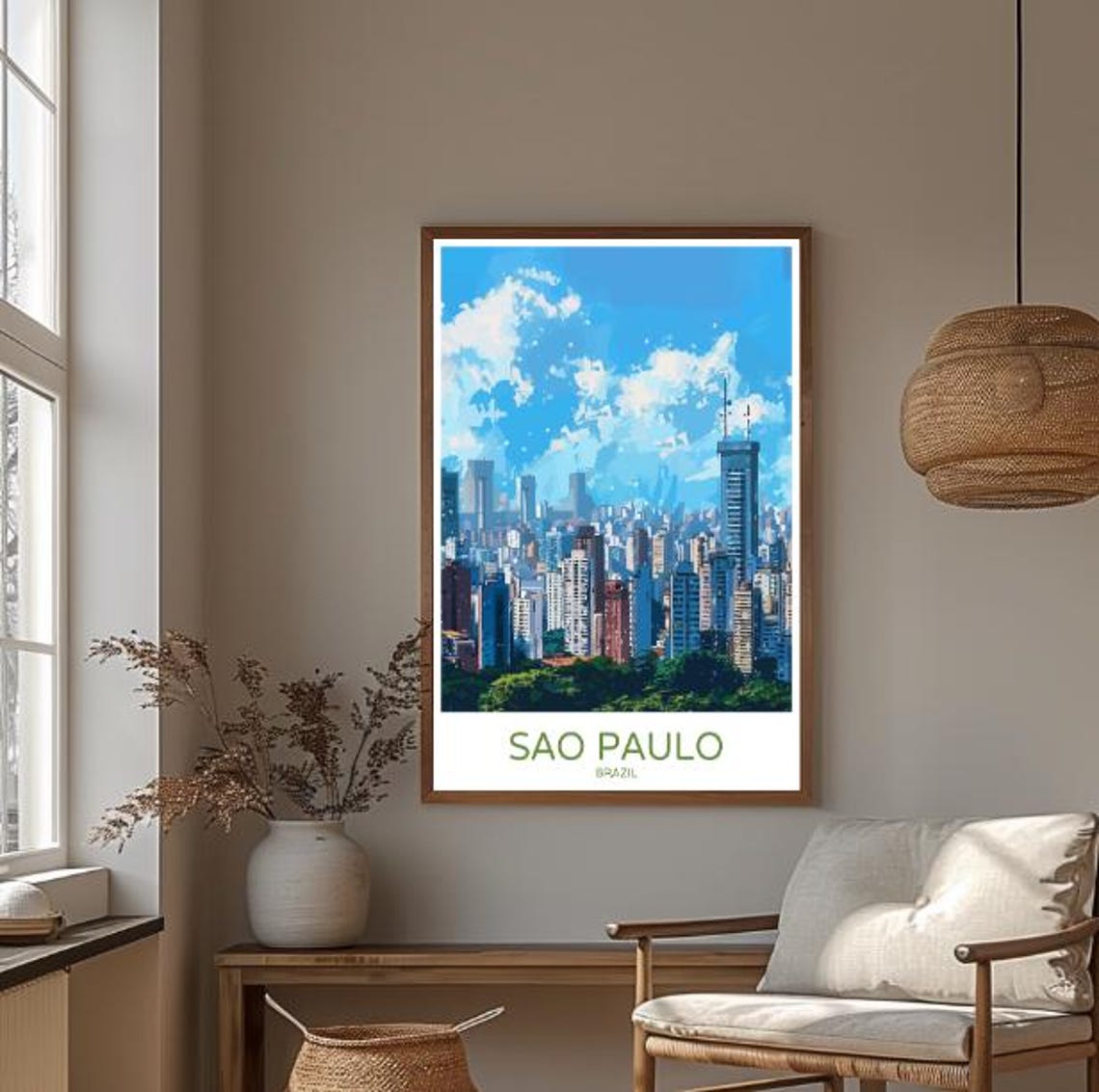 Sao Paulo Brazil Downtown Skyscraper Skyline Vintage Travel Poster - Image 3