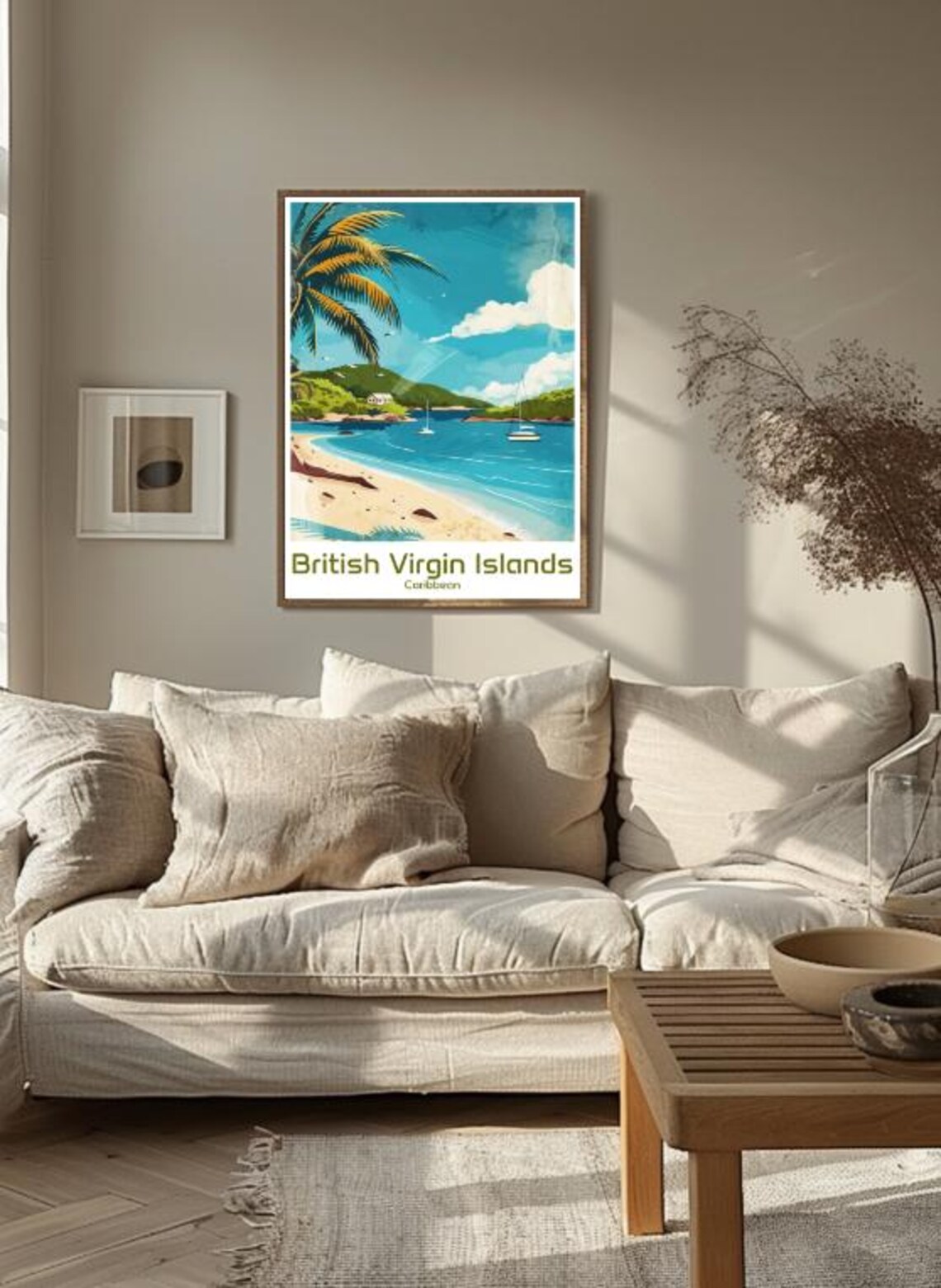 British Virgin Islands Caribbean Beach Palm Sailboat Travel Poster - Image 3