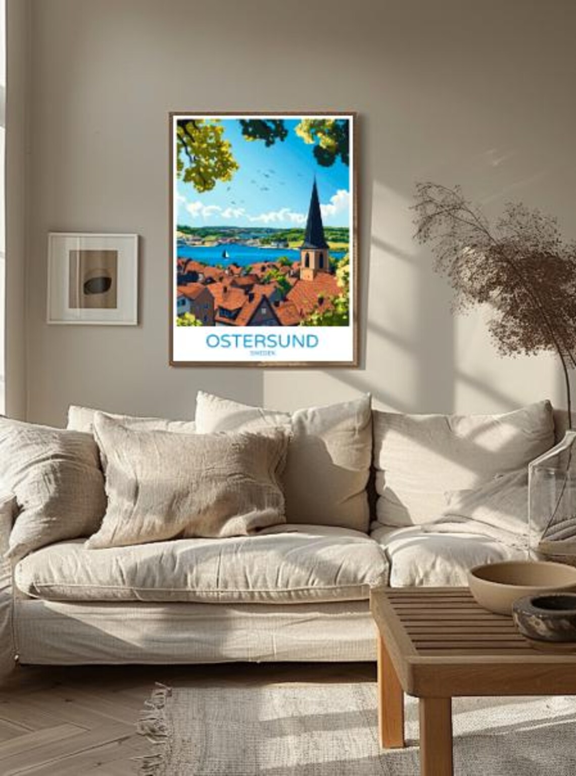Ostersund Sweden Lakeside Church Spire Red Rooftop Town Poster - Image 2