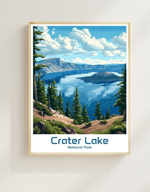 Crater Lake National Park Blue Water Island View Travel Poster