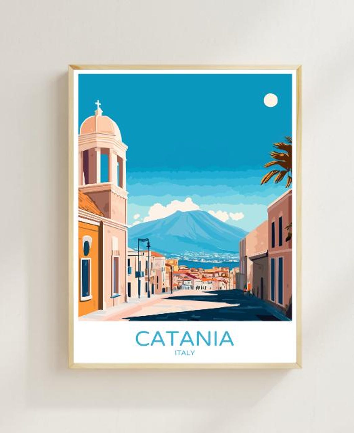 Catania Italy Travel Poster Scenic Wall Art Of Mount Etna And Historic Cityscape Sicily Print Italian Travel Decor Vacation Gift