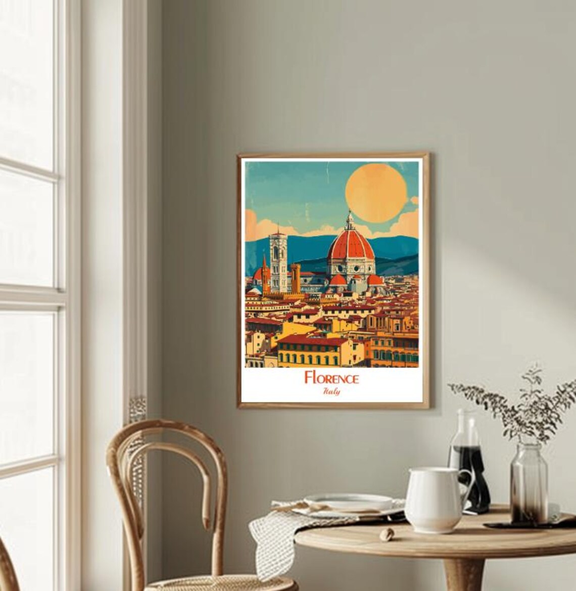 Florence Italy Duomo Cityscape Golden Sun Tuscan Vintage Poster - Image 2