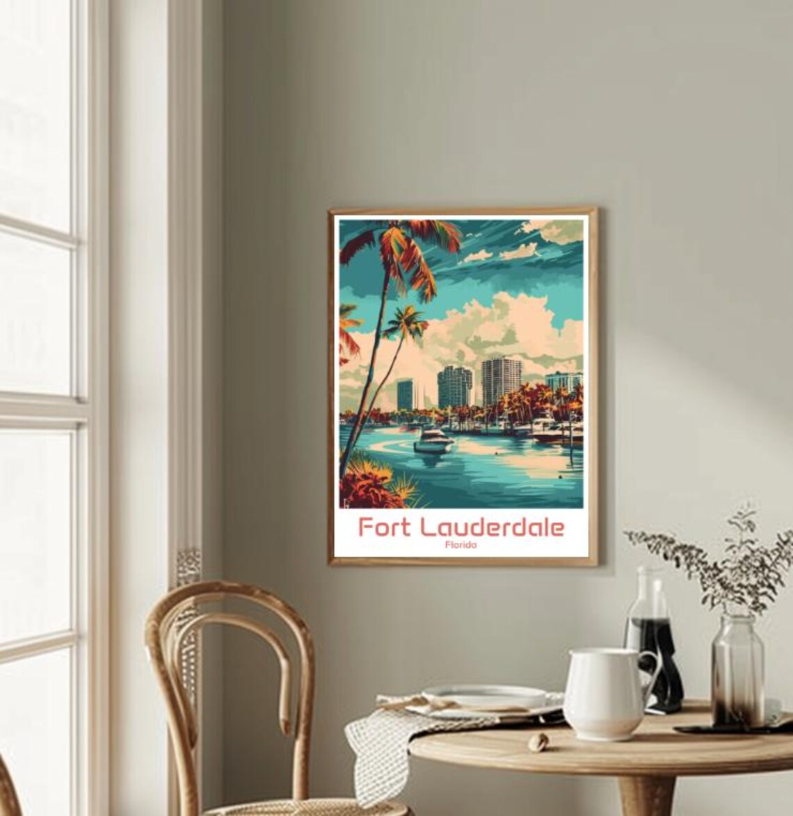 Fort Lauderdale Florida Palm Marina Yachts Waterfront Travel Poster - Image 2