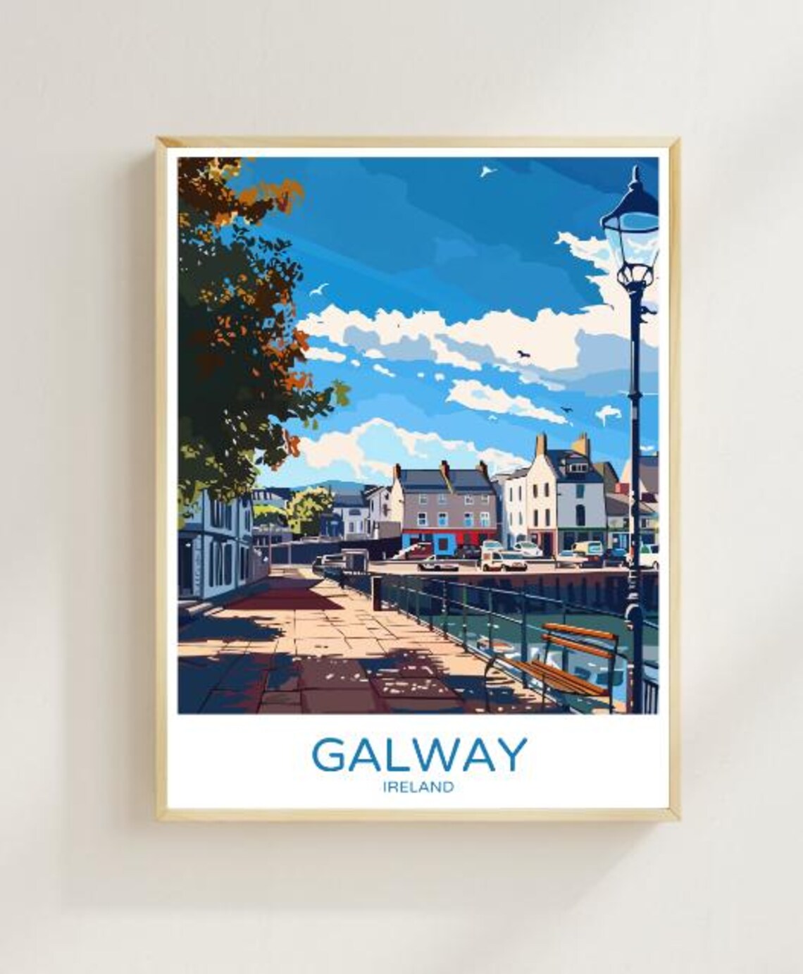 Galway Ireland Colorful Harbor Quayside City Travel Art Poster