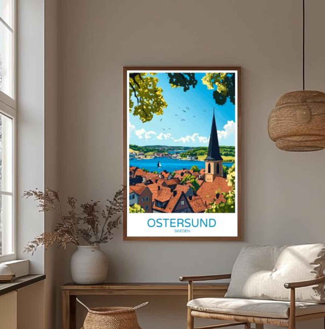 Ostersund Sweden Lakeside Church Spire Red Rooftop Town Poster - Image 3