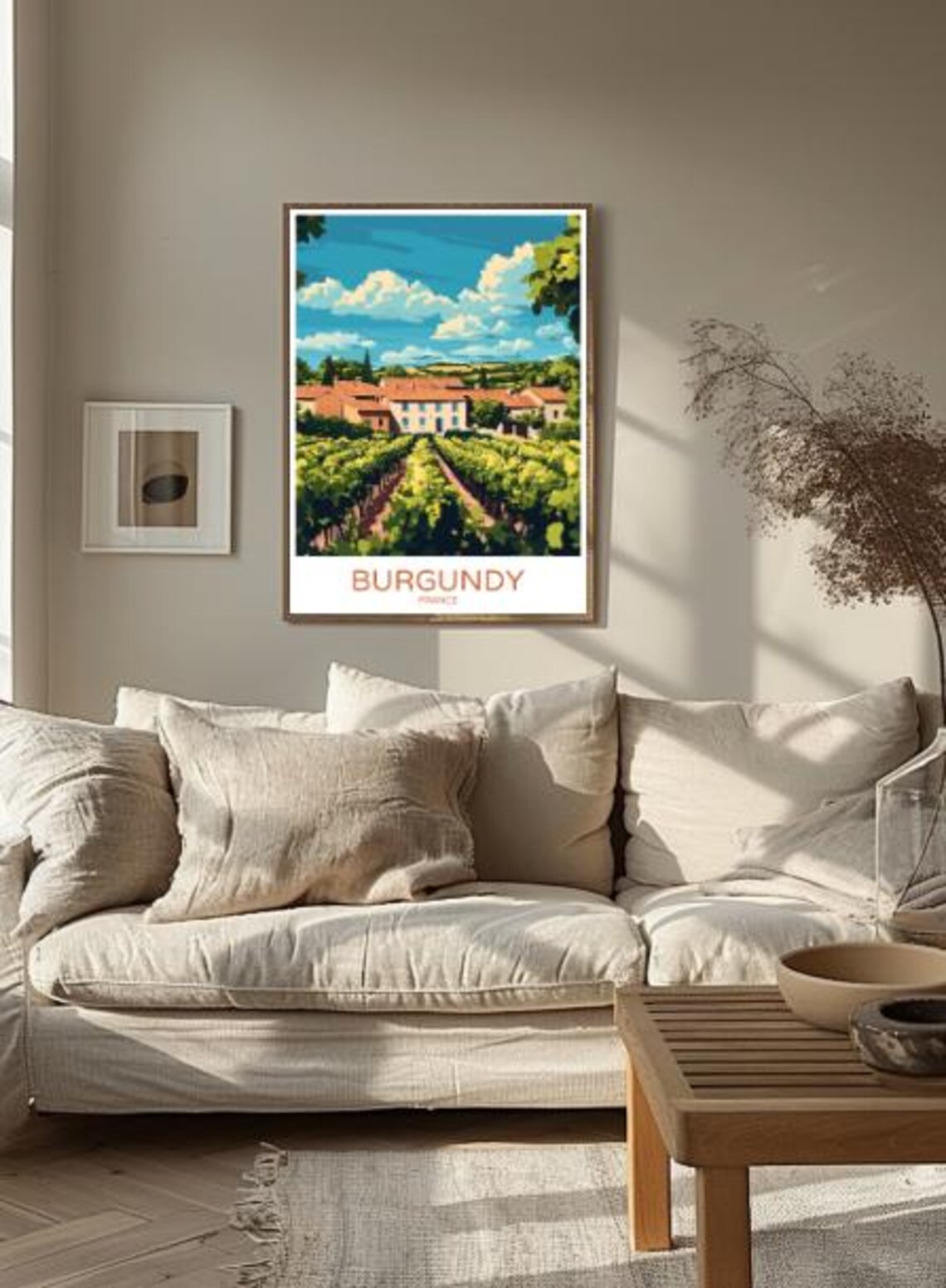 Burgundy France Travel Poster Rolling Vineyards and Rustic Farmhouse - Image 2