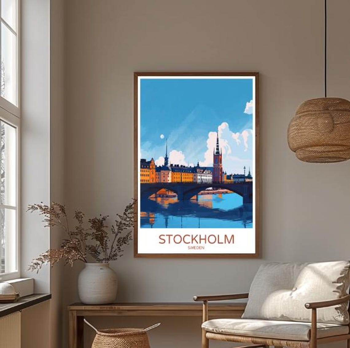 Stockholm Skyline Travel Poster Beautiful Cityscape Art Of Islands Historic Landmarks Sweden Wall Decor Urban Art Print - Image 3