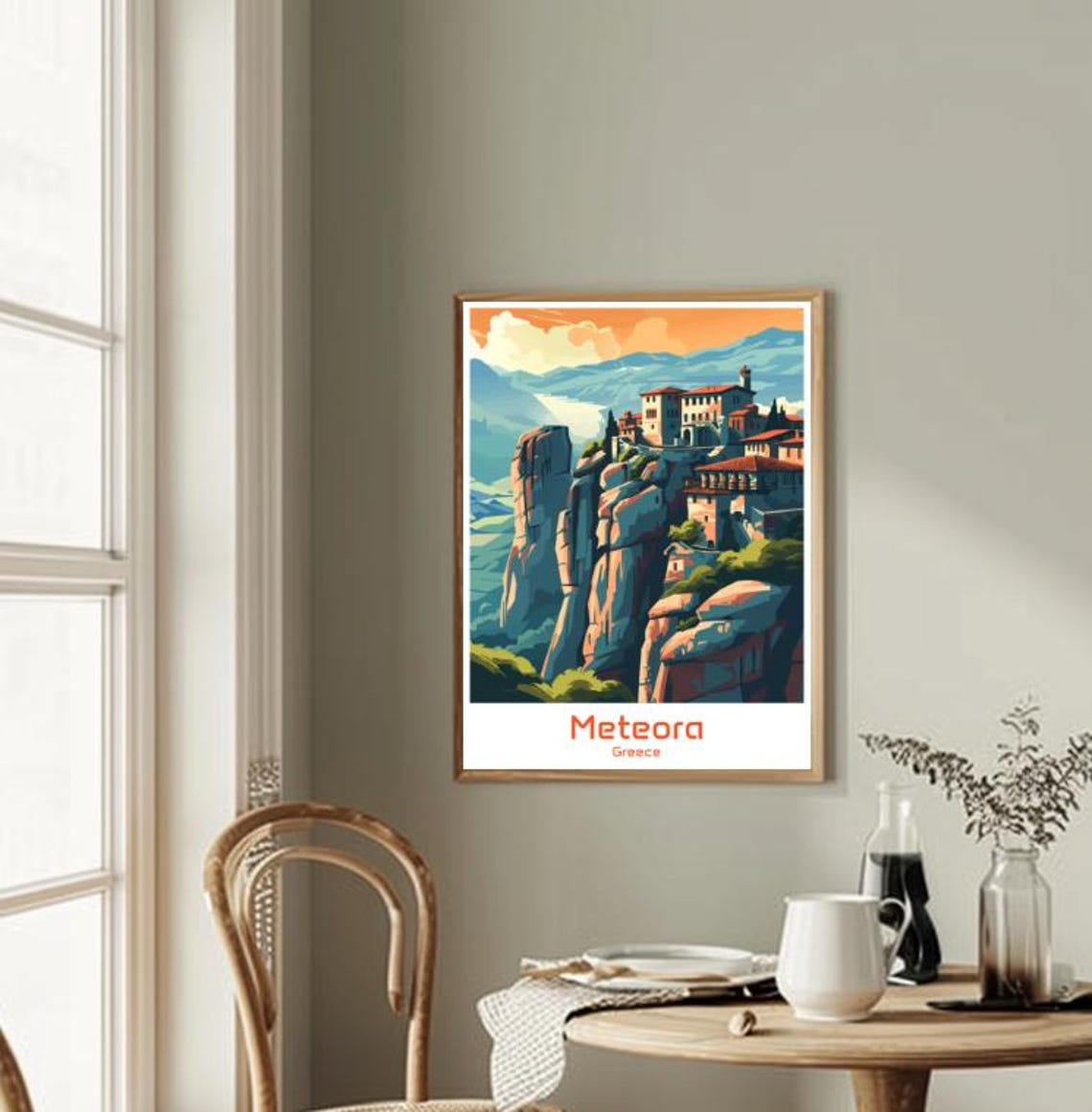 Meteora Greece Monastery Cliffs Sunset Illustration Travel Poster - Image 2