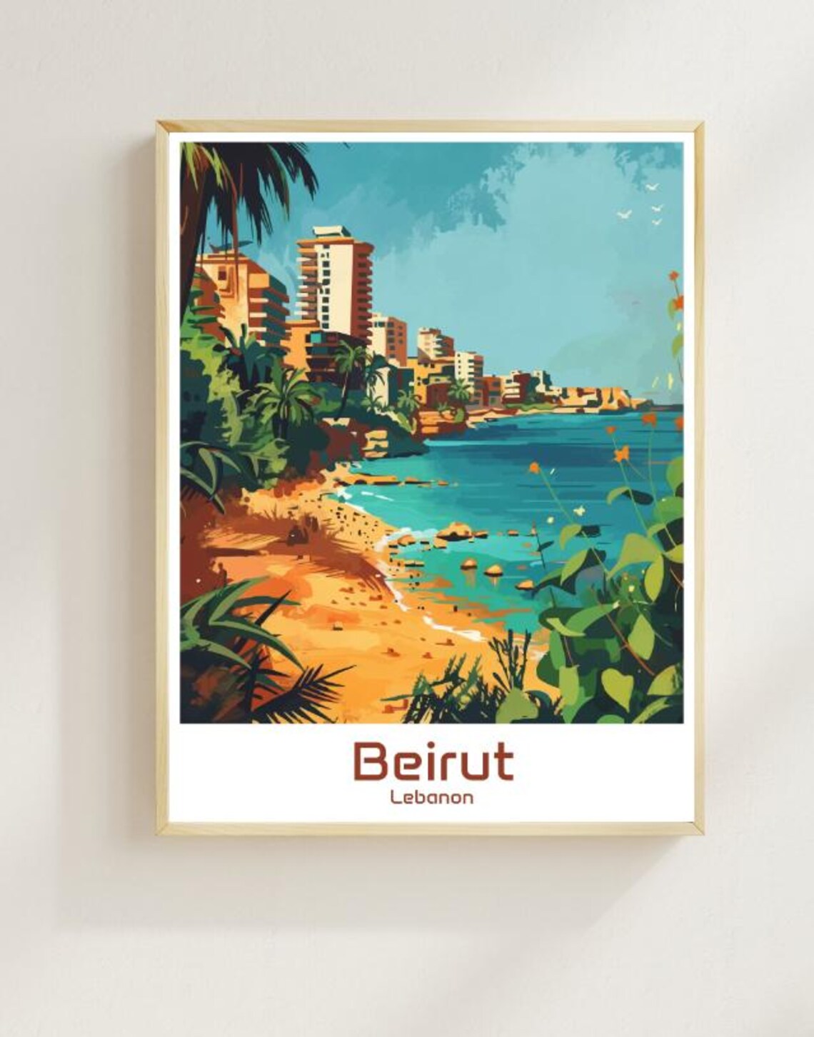 Beirut Lebanon Turquoise Coastal City Skyline Beach Travel Poster