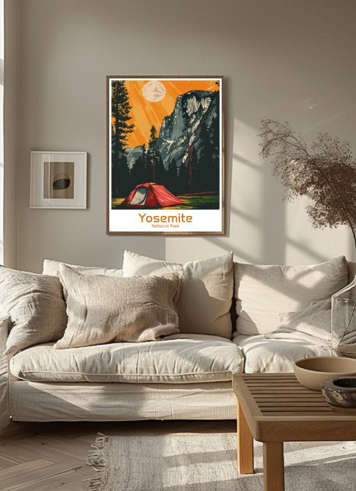 Yosemite National Park Rustic Orange Sky Tent Camping Night Poster - Image 3