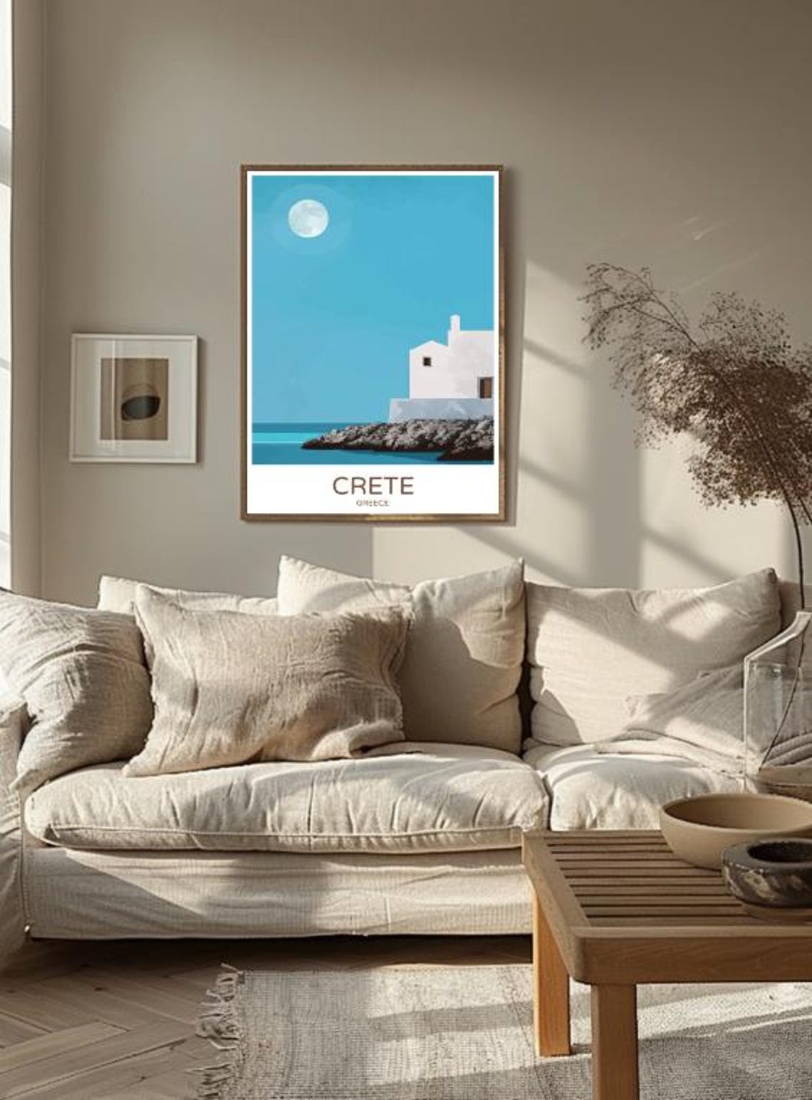 Crete Greece Whitewashed Beach House Mediterranean Travel Poster Gift - Image 3