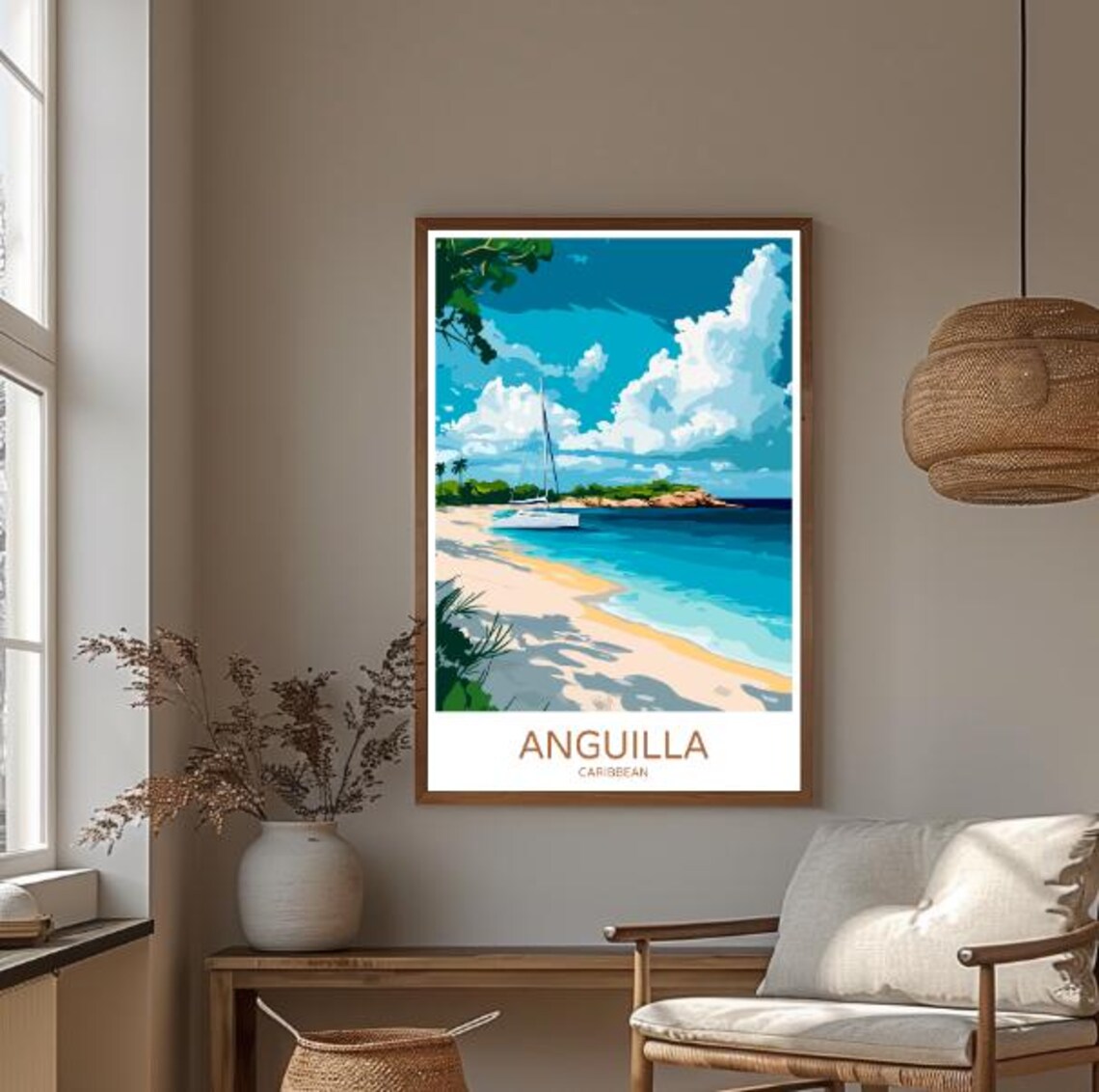 Anguilla Caribbean Sailboat Turquoise Beach Vintage Travel Poster - Image 3