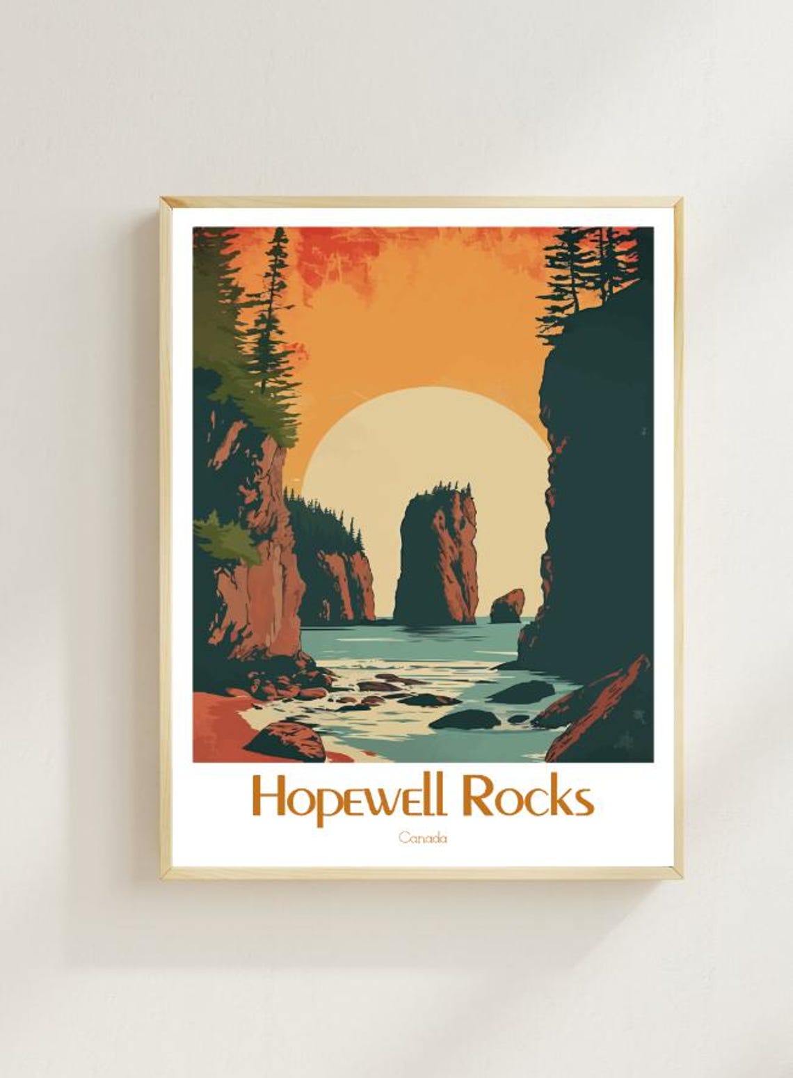 Hopewell Rocks Sea Stacks Glowing at Golden Sunset Canada Poster