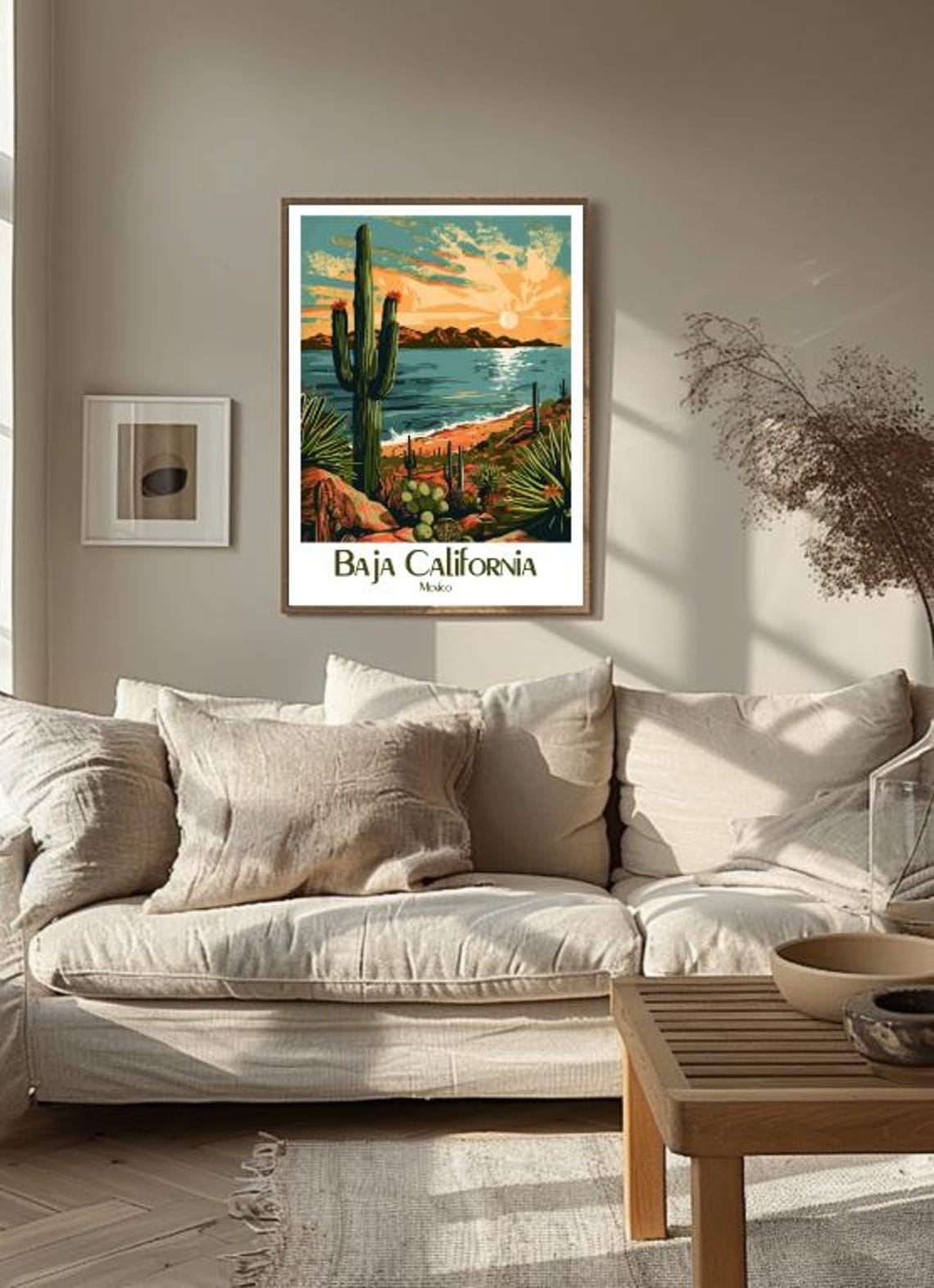 Baja California Mexico Saguaro Cactus Coast Sunset Scene Poster - Image 3
