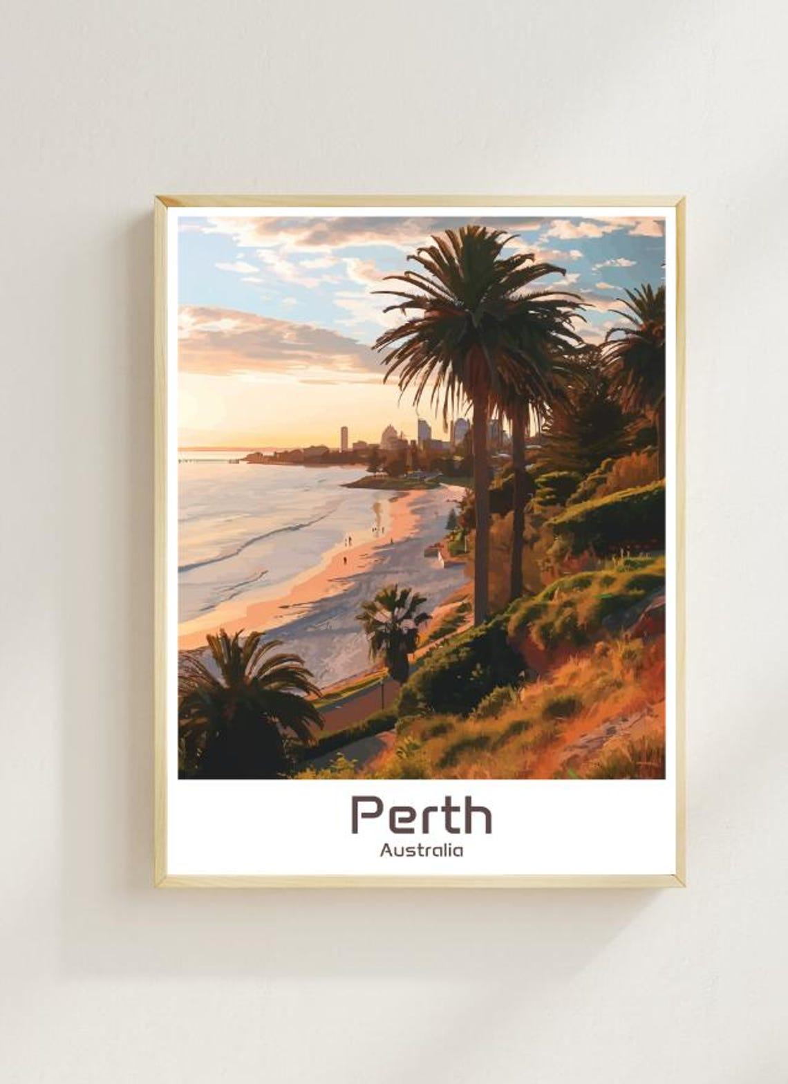 Perth Australia Sunset Poster Palm Beach Coastline City Skyline Art