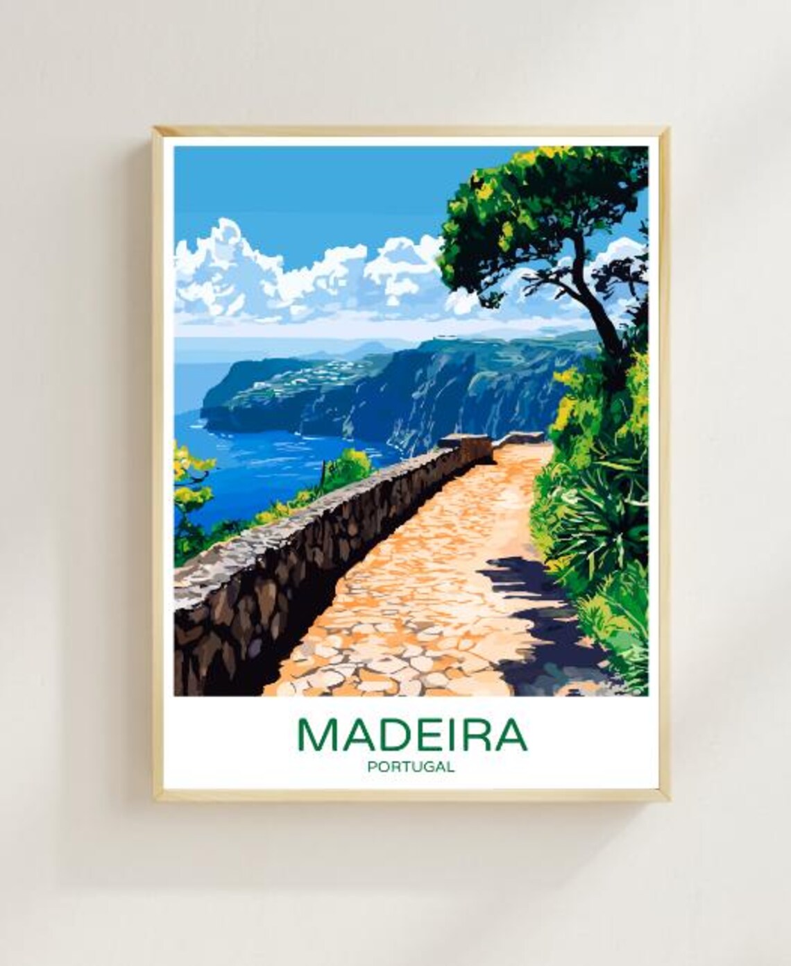 Madeira Portugal Ocean Cliffside Cobblestone Path Coast Travel Poster