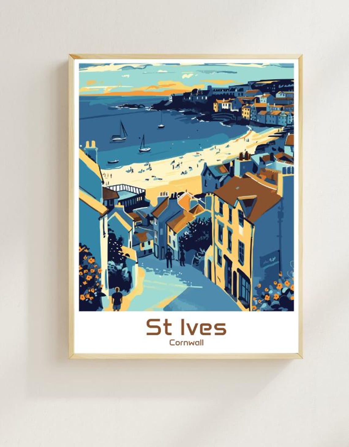 St Ives Cornwall Scenic Seaside Harbor Town Sunset Travel Poster