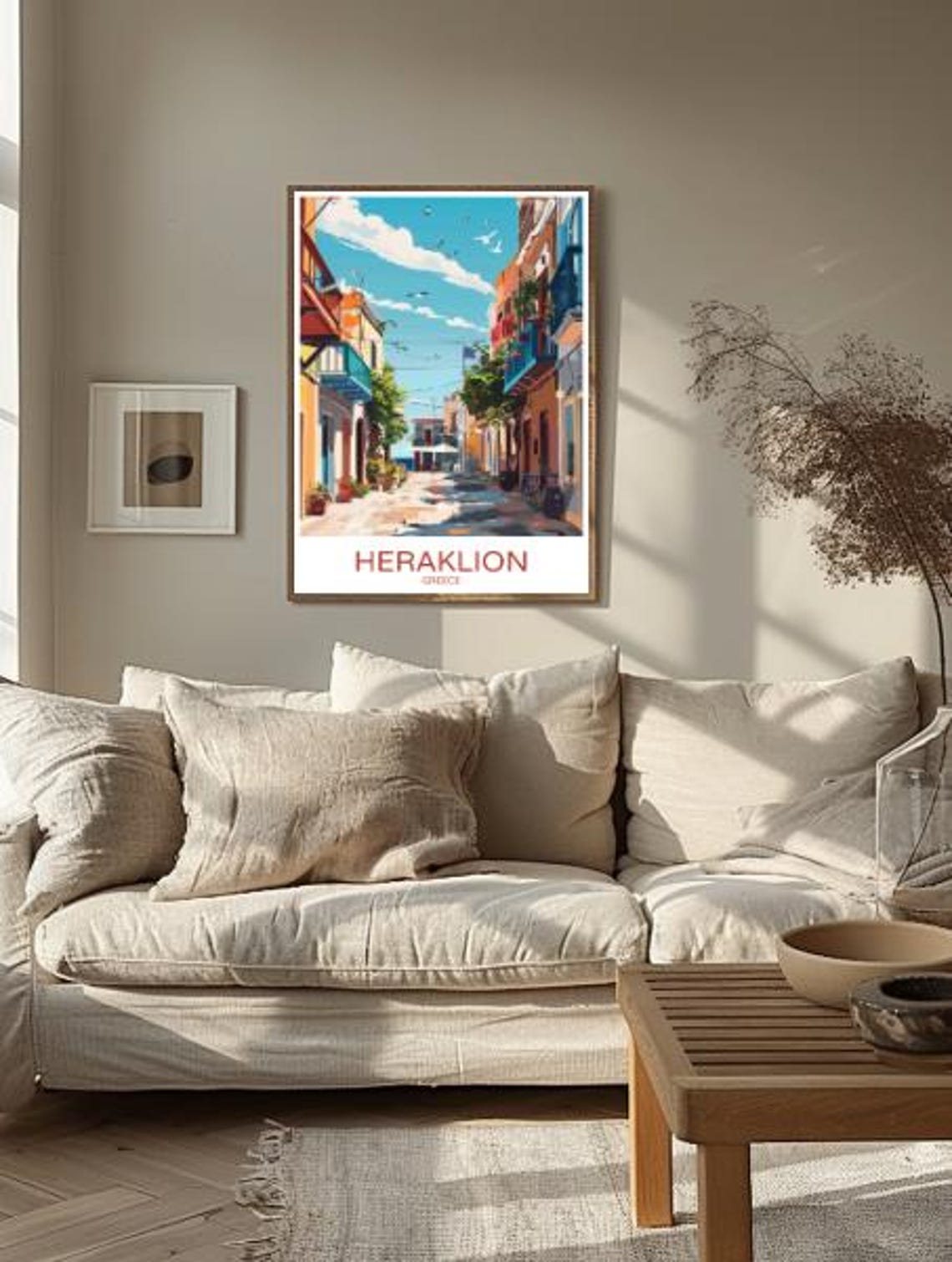 Heraklion Greece Sunlit Cobblestone Old Street Seaside Travel Poster - Image 2