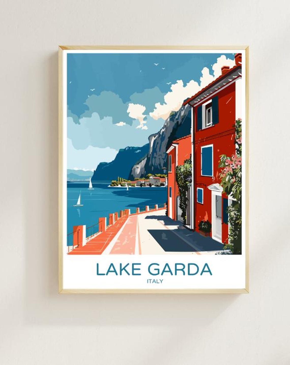 Lake Garda Italy Travel Poster Serene Wall Art Of Italian Lakeside Landscape Majestic Mountains Charming Villages Italy Travel Print
