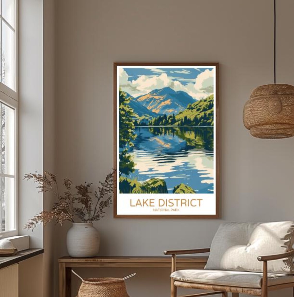 Lake District National Park Mountain Lake Reflection Scenic Travel Poster - Image 3