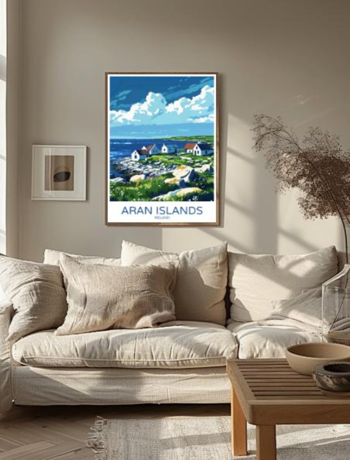 Aran Islands Ireland Rocky Shore Stone Cottages Travel Poster - Image 2