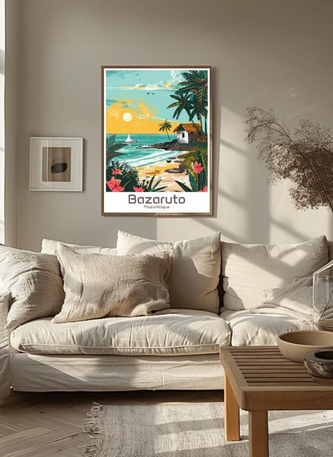 Bazaruto Mozambique Beach Sunset Palm Illustration Travel Poster - Image 3
