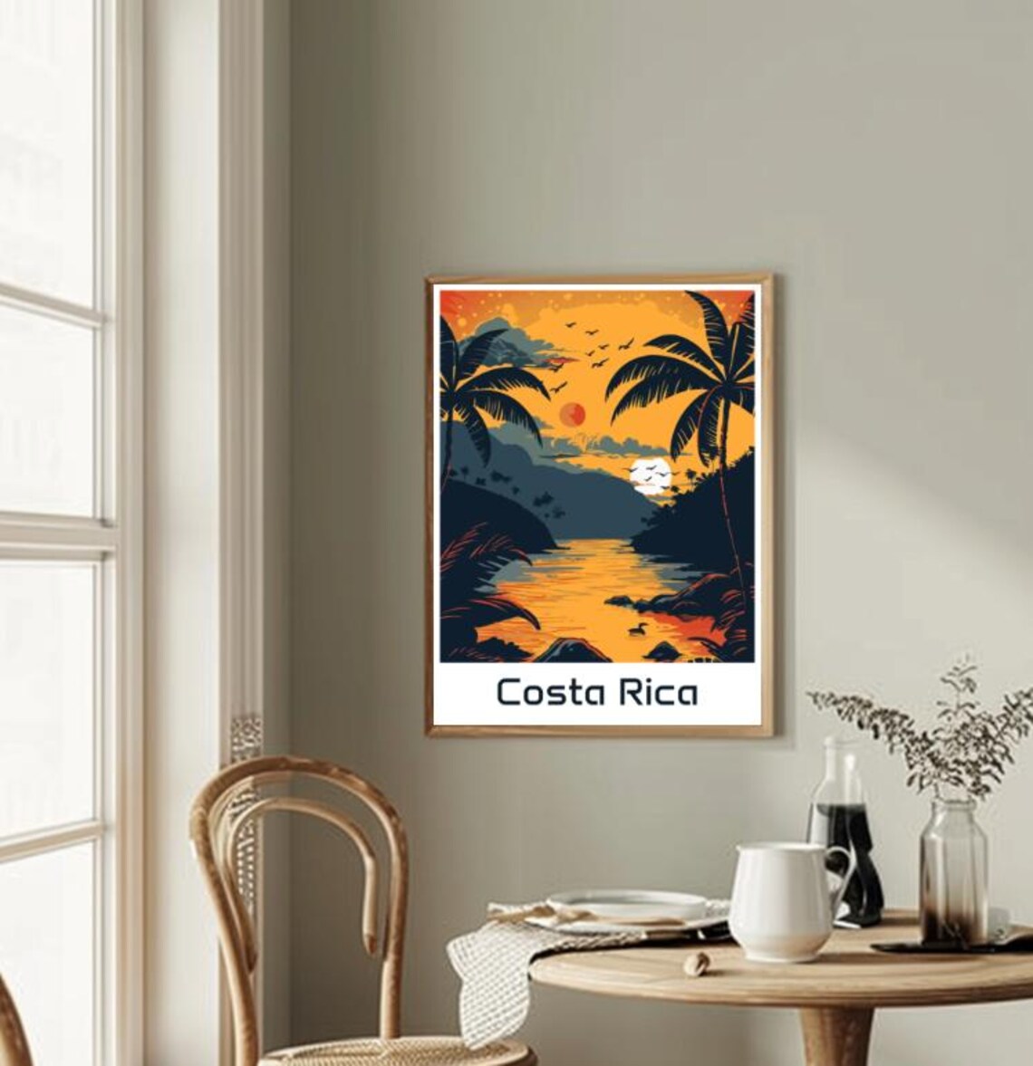 Costa Rica Tropical Jungle Sunset Beach Palm Silhouette Travel Poster - Image 2