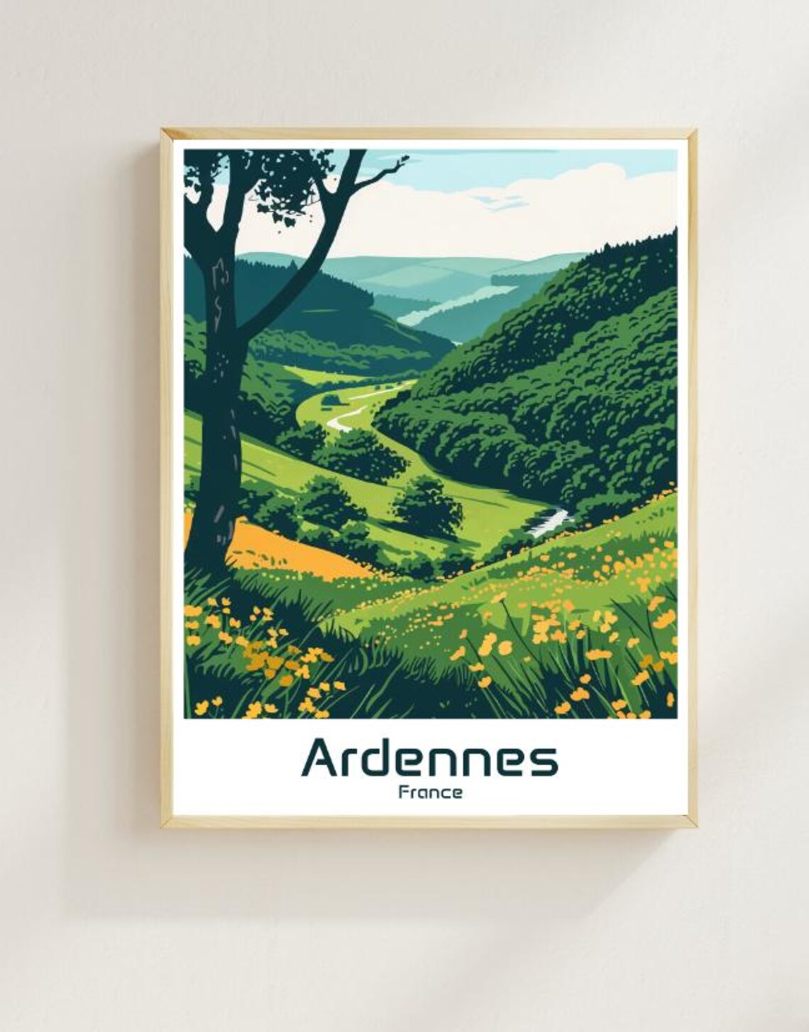 Ardennes France Scenic Forest Valley Wildflower Travel Poster