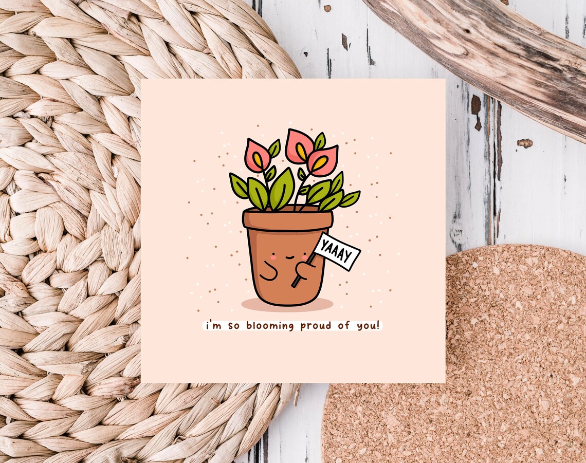 Flower Pot Waving YAAAY Sign So Blooming Proud Of You Pun Wall Art - Image 3