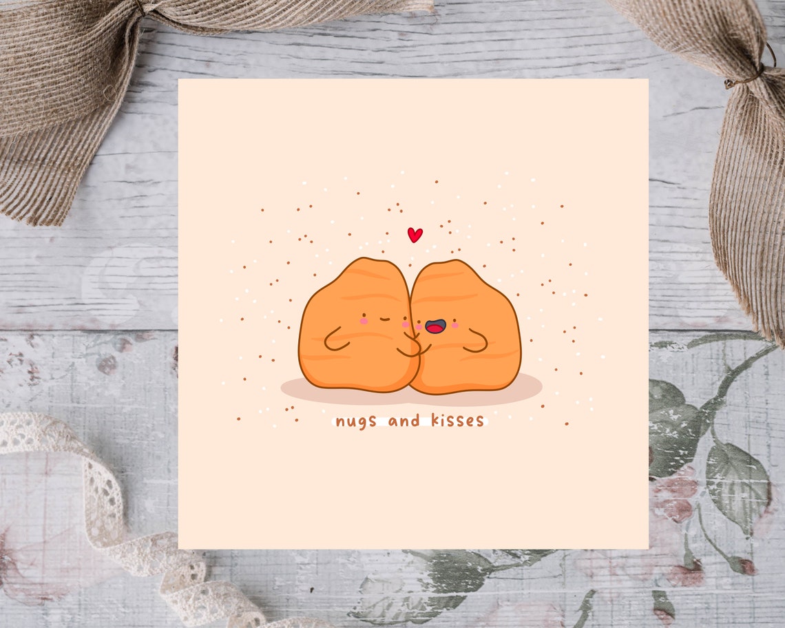 Cuddling Chicken Nuggets Nugs and Kisses Love Card Cute Print - Image 2