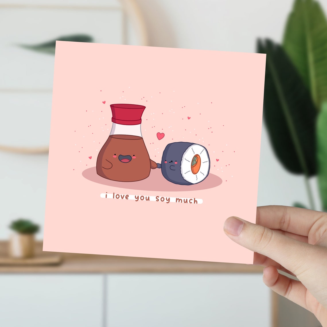 Cute Soy Sauce and Sushi Roll I Love You Soy Much Card Print - Image 5