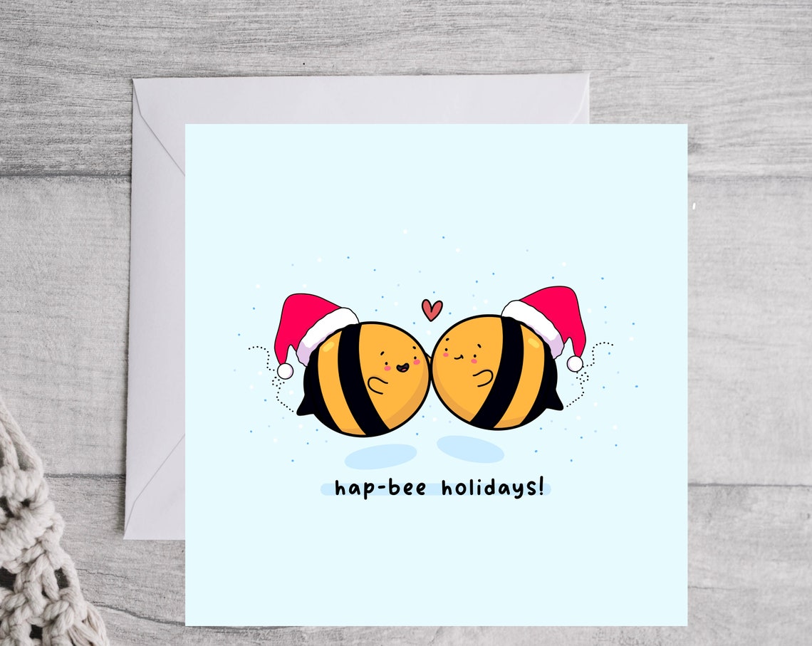 Hap-Bee Holidays Kawaii Bumble Bee Christmas Card Style Poster - Image 3