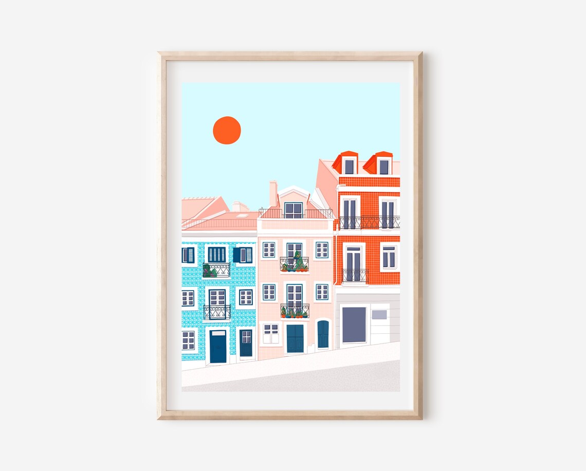 Lisbon Portugal Colourful Tiled Facade Buildings Travel Art Print - Image 3