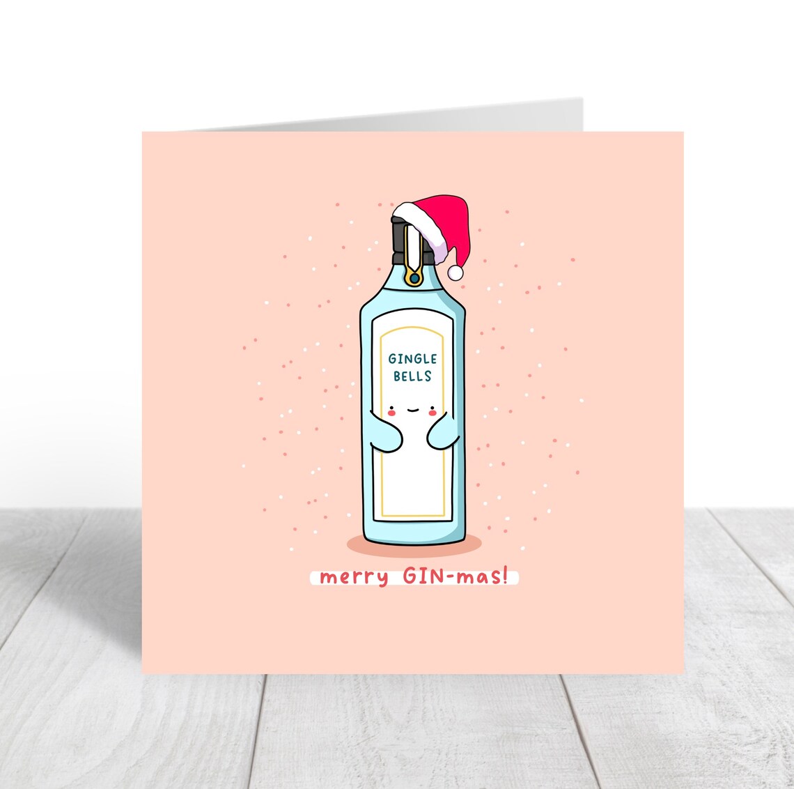 Merry Gin-mas Cute Gin Bottle Christmas Pun Holiday Card Poster - Image 4
