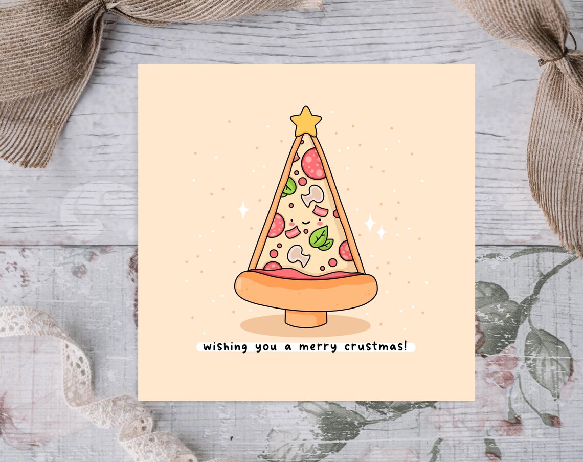 Wishing You a Merry Crustmas Pizza Tree Holiday Pun Card Poster - Image 2